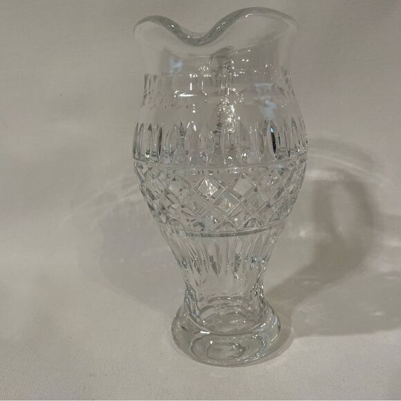 Vintage Tall Cut Crystal Pitcher Diamond Design Faceted Handle Thumbprint - Picture 3 of 7